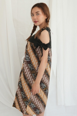 Sabrina Dress Hamil Batik Menyusui Brokat Pita - BTK 151 Kuning